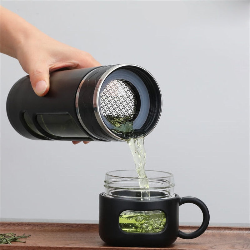 Phantom Pour Glass Tea Water Bottle With Tea Filter