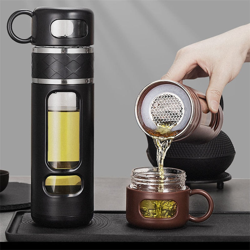 Phantom Pour Glass Tea Water Bottle With Tea Filter