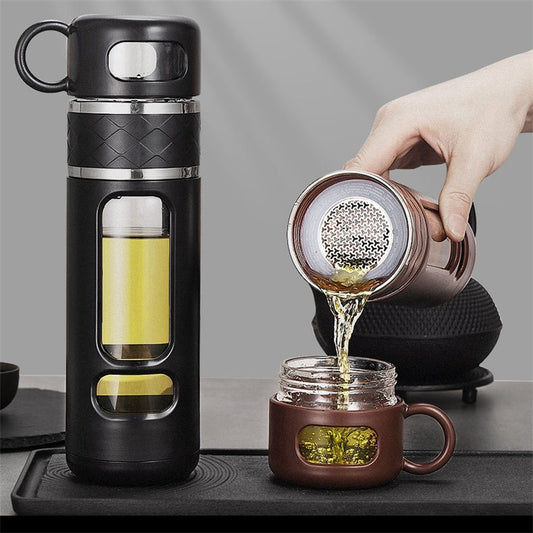 Phantom Pour Glass Tea Water Bottle With Tea Filter